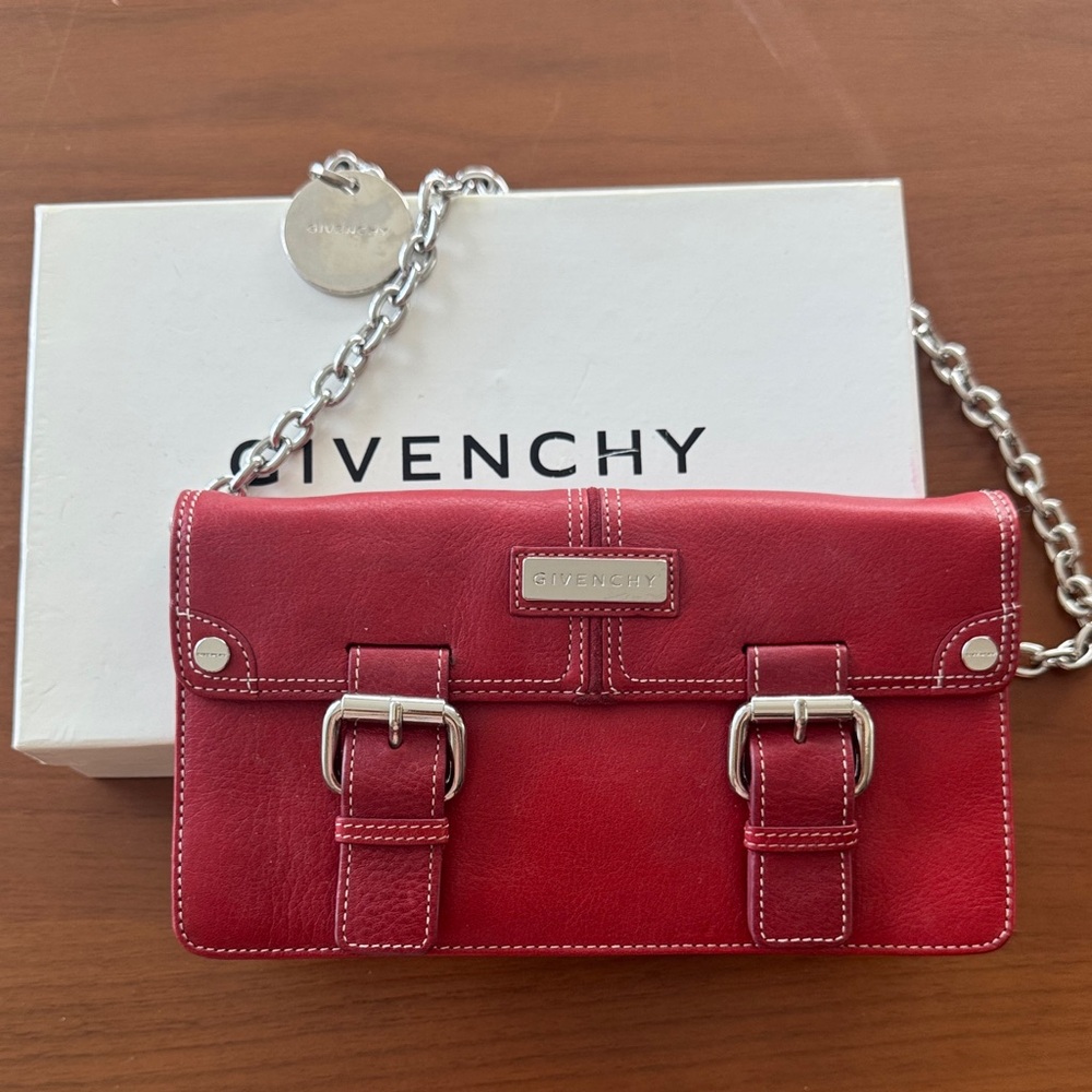 Givenchy VINTAGE 2004 Red Buckle Clutch with Chain Strap